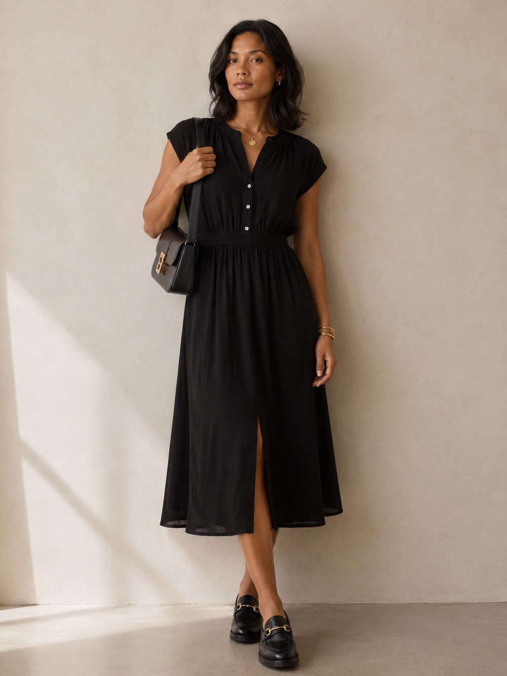 Midi jersey dress - Black ~ size XS